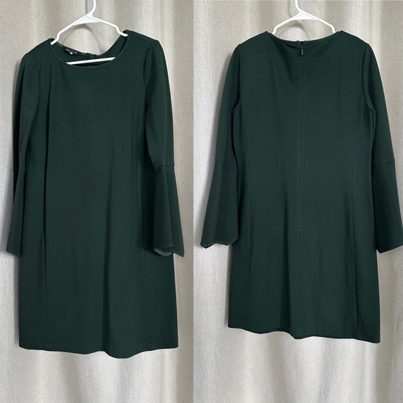 💥SALE💥 Lafayette 148 Paloma Shift 3/4 Sleeve Viscose Green Knee Dress M - Picture 3 of 13